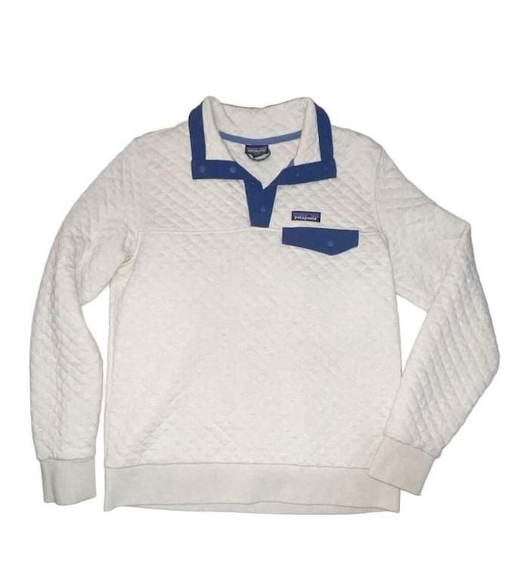 Patagonia Organic Cotton Quilt Snap-T Pullover White Blue Pocket Size XS